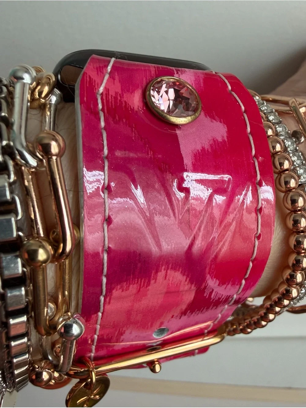 Upcycled fucshia ikat vernis Spark*l band for Apple Watch, size 2